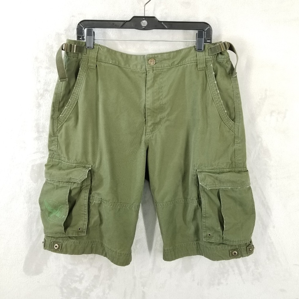 Vtg Eddie Bauer Cargo Shorts Men 34‎ Green Distressed Grunge Skater Canvas Y2K